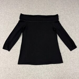 Heather | Off The Shoulder Top | Size Medium | Black | Ruched 3/4 Sleeve Modal